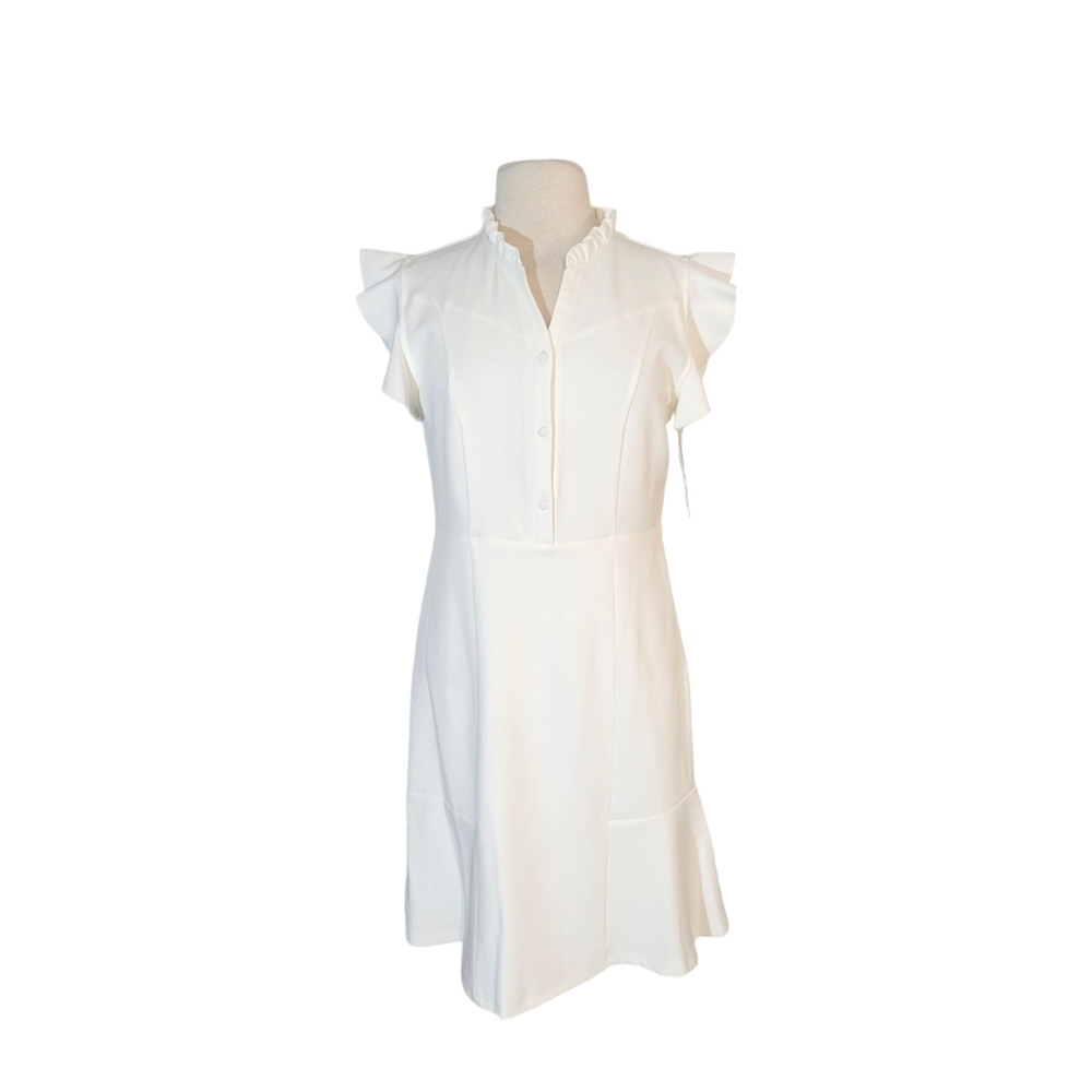 NWT Nanette Lepore White Ruffle Flutter Sleeve Dress
